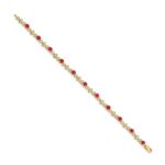 14k Complete Diamond and Round Ruby 7 inch Bracelet - Image 2