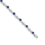 14k White Gold Complete Diamond and Round Sapphire 7 inch Bracelet