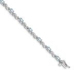 14k White Gold Complete Diamond and Oval Aquamarine Curved Link 7 inch Bracelet