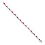 14k White Gold Complete Diamond and Oval Ruby Curved Link 7 inch Bracelet - Image 2