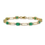 10k Diamond and Oval Emerald Bracelet - Image 3