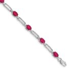 14k White Gold Complete Diamond and Oval Ruby Paperclip Link 7.25 inch Bracelet