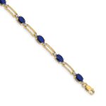 14k Complete Diamond and Oval Sapphire Paperclip Link 7.25 inch Bracelet
