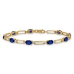 14k Complete Diamond and Oval Sapphire Paperclip Link 7.25 inch Bracelet - Image 3