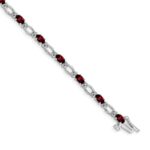 14k White Gold Complete Diamond and Oval Garnet Heart Accent 7 inch Bracelet
