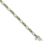 14k White Gold Complete Diamond and Oval Peridot Heart Accent 7 inch Bracelet