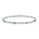 14k White Gold Complete Diamond and Oval Swiss Blue Topaz Fancy Link 7 inch Bracelet - Image 3
