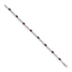 14k White Gold Complete Diamond and Oval Garnet Fancy Link 7 inch Bracelet - Image 2