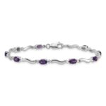 14k White Gold Complete Diamond and Oval Amethyst Wavy Link 7 inch Bracelet - Image 3