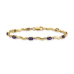 14k Complete Diamond and Oval Amethyst Wavy Link 7 inch Bracelet - Image 3
