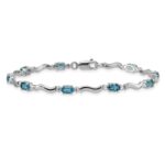 14k White Gold Complete Diamond and Oval Swiss Blue Topaz Wavy Link 7 inch Bracelet - Image 3