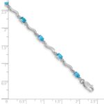 14k White Gold Complete Diamond and Oval Swiss Blue Topaz Wavy Link 7 inch Bracelet - Image 4