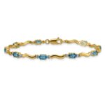 14k Complete Diamond and Oval Swiss Blue Topaz Wavy Link 7 inch Bracelet - Image 3