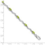 14k White Gold Complete Diamond and Oval Peridot Wavy Link 7 inch Bracelet - Image 4