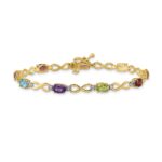 14k Complete Diamond and Oval Garnet/Swiss Blue Topaz/Citrine/Amethyst/Peridot Infinity 7 inch Rainbow Bracelet - Image 3