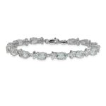 14k White Gold Complete Diamond and Oval Aquamarine Floral 7 inch Bracelet - Image 3