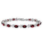 14k White Gold Complete Diamond and Oval Garnet Floral 7 inch Bracelet - Image 3
