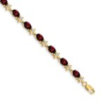 14k Complete Diamond and Oval Garnet Floral 7 inch Bracelet