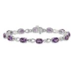 14k White Gold Complete Oval Amethyst and Diamond Fancy Link 7 inch Bracelet - Image 3