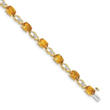 14k Complete Oval Citrine and Diamond Fancy Link 7 inch Bracelet