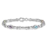 14k White Gold Complete Oval Peridot/Amethyst/Aquamarine/Citrine Fancy Link 7 inch Rainbow Bracelet - Image 3