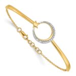 14k Polished Moon and Star Complete 1/8 carat Diamond Half-Bangle 7 inch Bracelet with 0.5 inch Extender