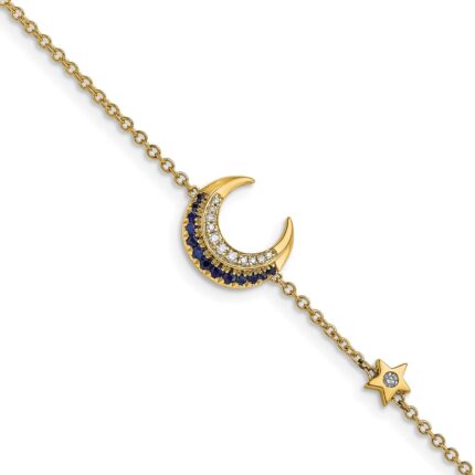 14k Complete Diamond and Sapphire Moon and Star 7in Bracelet
