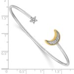 14k Two-tone Complete 1/6 carat Diamond Moon and Star Cuff Bangle Bracelet - Image 4