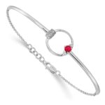 14k White Gold Polished Complete 1/10 carat Diamond and Ruby Circle Half-Bangle 7 inch Bracelet with 0.5 inch Extender