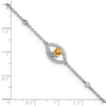 14k White Gold Polished Complete Diamond and Round Citrine 7 inch Eye Bracelet with 0.5 inch Extender - Image 3