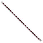 14k White Gold Complete Oval Garnet and Diamond 7 inch Bracelet - Image 2