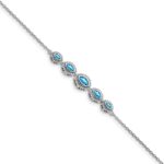 14k White Gold Complete 5-Stone Bezel-set Marquise Swiss Blue Topaz and Chain 7 inch Bracelet