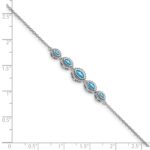 14k White Gold Complete 5-Stone Bezel-set Marquise Swiss Blue Topaz and Chain 7 inch Bracelet - Image 3