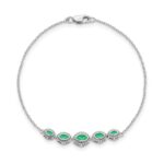 14k White Gold Complete 5-Stone Bezel-set Marquise Emerald and Chain 7 inch Bracelet - Image 2