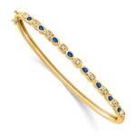 14k Complete Sapphire and 1/10 carat Diamond Hinged Bangle Bracelet
