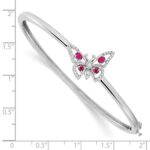 14k White Gold Complete Ruby and 1/6 carat Diamond Butterfly Hinged Bangle Bracelet - Image 2