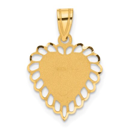 14K Polished and Satin Scalloped Border Engravable Heart Pendant