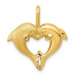 14k Satin and Polished Dolphin Heart Pendant