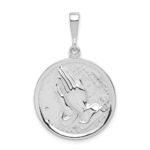 14k White Gold Reversible Praying Hands and Serenity Prayer Pendant