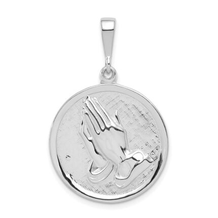 14k White Gold Reversible Praying Hands and Serenity Prayer Pendant