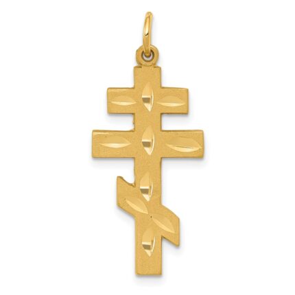 14k Satin Diamond-cut Eastern Orthodox Cross Pendant