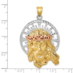 14k Tri-color Diamond-cut Large Jesus Pendant - Image 3
