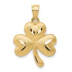 14k Satin Diamond-cut Shamrock Charm