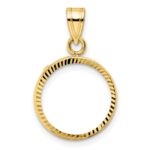 Wideband Distinguished Coin Jewelry 14k Polished and Diamond-cut 14.0mm Prong Coin Bezel Pendant