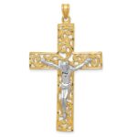 14k Two-tone Diamond-cut Filigree Crucifix Pendant