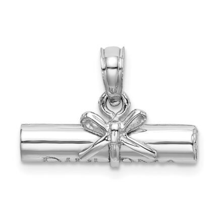 14K White Gold 3-D Hollow Polished DIPLOMA Pendant