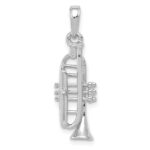 14K White Gold Solid Polished 3-D Trumpet Pendant - Image 3