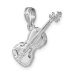 14K White Gold Polished Solid 3-D Violin Pendant - Image 4