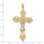 14k Two-tone INRI Fleur De Lis Crucifix Pendant - Image 4