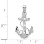 14K White Gold Solid Polished Anchor with Rope Pendant - Image 4